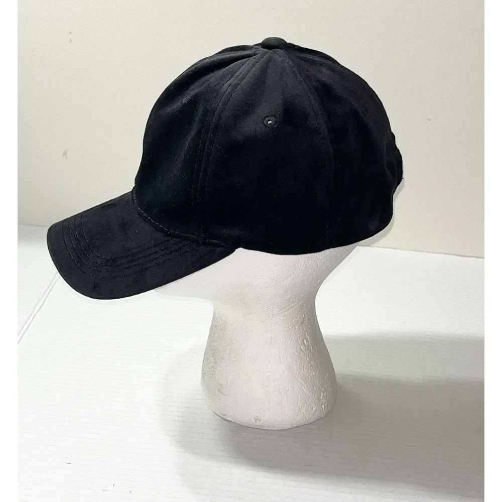 Velour Baseball Cap Women's OS Black Strapback Adjustable Witchy Goth Athleisure